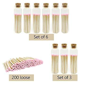 2" Light Pink Tip Safety Matches | Set of 200+ Bulk Artisan Matchsticks with Striker Stickers by Thankful Greetings | Decorative & Unique Candle Lighting, Home Decor, Wedding Giveaways, & Events