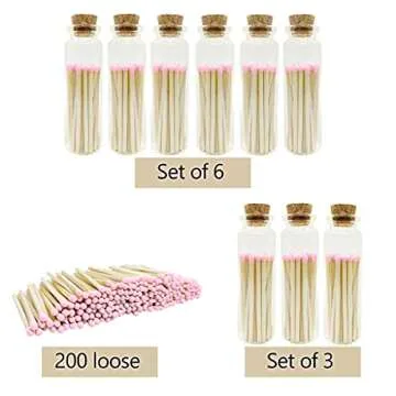 2" Light Pink Tip Safety Matches | Set of 200+ Bulk Artisan Matchsticks with Striker Stickers by Thankful Greetings | Decorative & Unique Candle Lighting, Home Decor, Wedding Giveaways, & Events