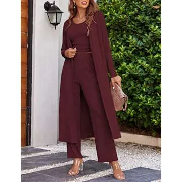 Ekouaer Women's 3 Piece Knit Lounge Set for Casual Comfort