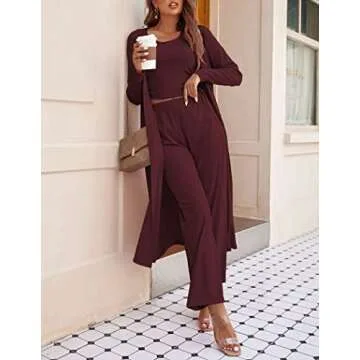 Ekouaer Women's 3 Piece Knit Lounge Set for Casual Comfort