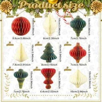 Rossesay 27 Pcs Paper Christmas Ornaments Xmas Mini Paper Honeycomb Lantern with Glitter Edge Vintage Christmas Party Decoration Christmas Paper Tree Ornaments for Party Tree Indoor(Red, Green, Gold)