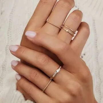 FUNEIA 8PCS Gold Plated Stacking Rings for Women