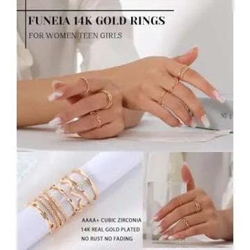 FUNEIA 8PCS Gold Plated Stacking Rings for Women