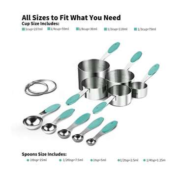 Measuring Cups : U-Taste 18/8 Stainless Steel Measuring Cups and Spoons Set of 10 Piece, Upgraded Thickness Handle(Aqua Sky)