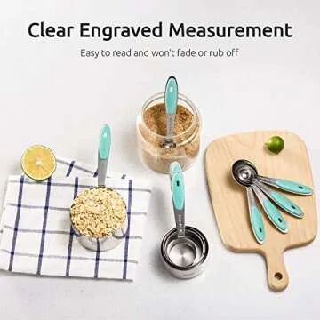 Measuring Cups : U-Taste 18/8 Stainless Steel Measuring Cups and Spoons Set of 10 Piece, Upgraded Thickness Handle(Aqua Sky)