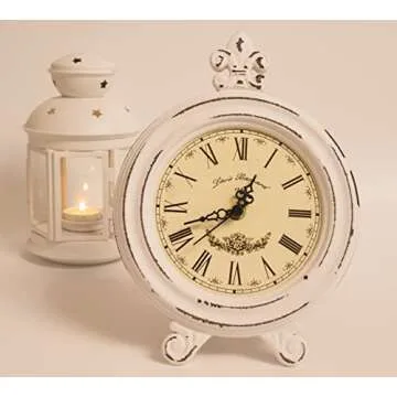 Aoipend Vintage Farmhouse Table Clock White Rustic Design