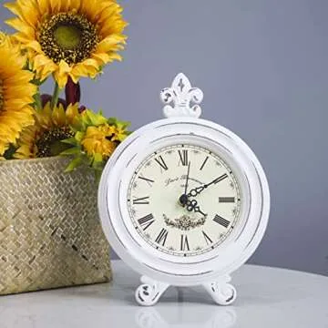 Aoipend Vintage Farmhouse Table Clock White Rustic Design