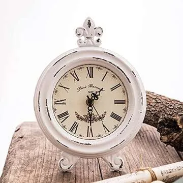 Aoipend Vintage Farmhouse Table Clock White Rustic Design