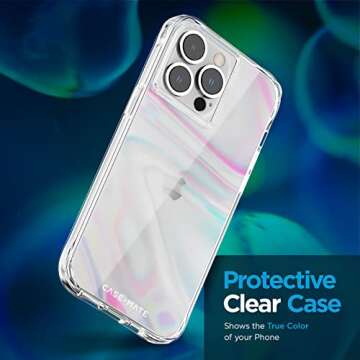 Case-Mate Soap Bubble iPhone 14 Pro Max Case [10ft Drop Protection] [Wireless Charging Compatible] Luxury Cover for iPhone 14 Pro Max 6.7", Iridescent Swirl Effect, Anti-Scratch, Slim Fit - Iridescent