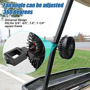 Roykaw Golf Cart Fan Portable USB Input Compatible with EZGO Club Car Yamaha, 3-speed Settings, 360 Degree Rotation, Long Lasting, Low Noise Designed, Quick Release & Won't Fall off