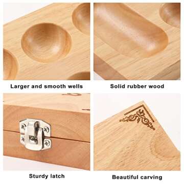 Ceebyfa Mancala Board Game - Solid Wood, Glass Stones, Portable, Classic Family Game