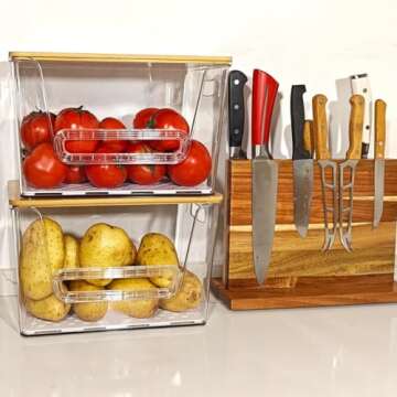 (New) 2 Set Pantry Organizer Storage Stackable, Kitchen Counter Organizer for Potato Onion Vegetable...