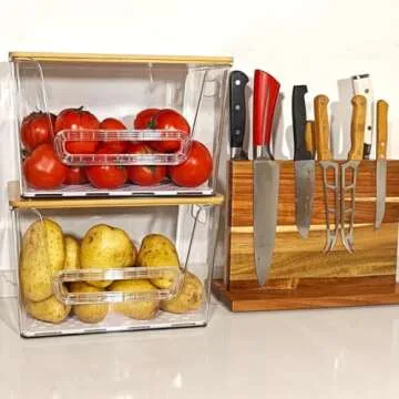 (New) 2 Set Pantry Organizer Storage Stackable, Kitchen Counter Organizer for Potato Onion Vegetable...