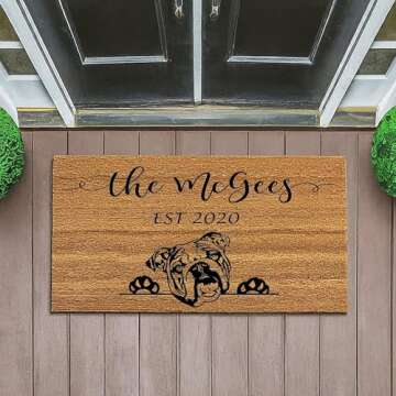 Custom Coconut Coir Doormat with English Bulldog, Personalized Doormat, Bulldog Welcome Mat, Housewarming Gift, Last Name Door Mat, Closing Gift, Pet Lover Entryway Rug 1169