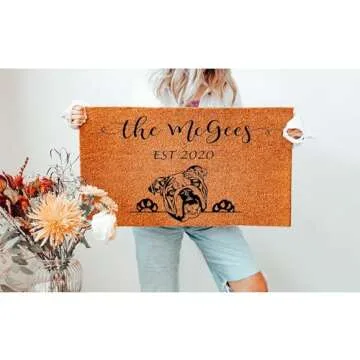 Custom Coconut Coir Doormat with English Bulldog, Personalized Doormat, Bulldog Welcome Mat, Housewarming Gift, Last Name Door Mat, Closing Gift, Pet Lover Entryway Rug 1169