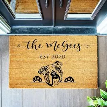 Custom Coconut Coir Doormat with English Bulldog, Personalized Doormat, Bulldog Welcome Mat, Housewarming Gift, Last Name Door Mat, Closing Gift, Pet Lover Entryway Rug 1169
