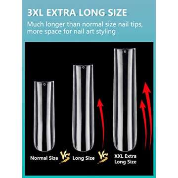 504PCS 3XL Clear Nail Tips for Acrylic Nails Professional, XXXL Extra Long Tapered Square Full Cover Nail Tips, 12 Sizes Ballerina Straight Artificial Press on Fake Nail Tips for Nail Salons Home DIY
