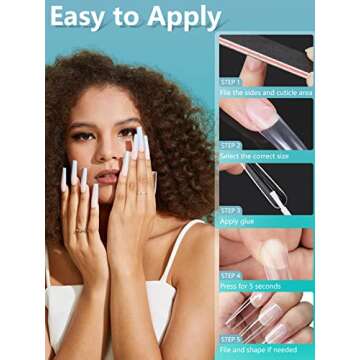 504PCS 3XL Clear Nail Tips for Acrylic Nails Professional, XXXL Extra Long Tapered Square Full Cover Nail Tips, 12 Sizes Ballerina Straight Artificial Press on Fake Nail Tips for Nail Salons Home DIY