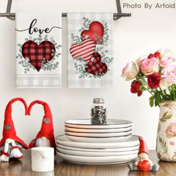 Artoid Mode Red Buffalo Plaid Heart Love Valentine's Day Kitchen Towels Dish Towels, 18x26 Inch Anni...