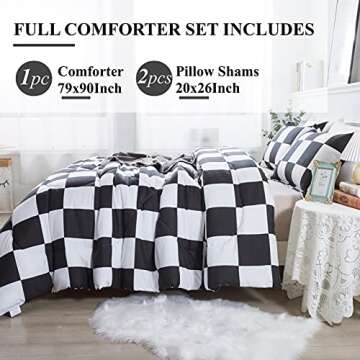 Andency Checkered Comforter Full(79x90Inch), Black White Plaid Gingham Bed Set for Teen Boys Kids, L...