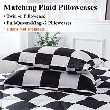 Andency Checkered Comforter Full(79x90Inch), Black White Plaid Gingham Bed Set for Teen Boys Kids, Lightweight Microfiber Geometric Preppy Bedding，2 Pieces