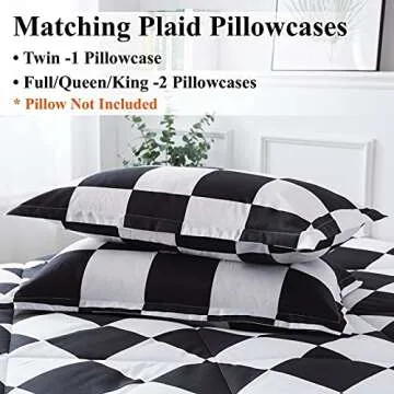 Andency Checkered Comforter Full(79x90Inch), Black White Plaid Gingham Bed Set for Teen Boys Kids, Lightweight Microfiber Geometric Preppy Bedding，2 Pieces