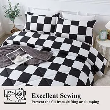 Andency Checkered Comforter Full(79x90Inch), Black White Plaid Gingham Bed Set for Teen Boys Kids, Lightweight Microfiber Geometric Preppy Bedding，2 Pieces