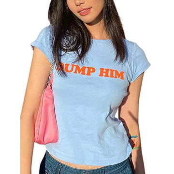 MISSACTIVER Women’s Y2K Dump Him Letter Print Crop T-Shirt for Trendy Streetwear