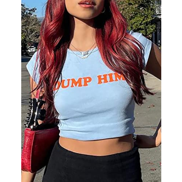 MISSACTIVER Dump Him Letter Crop T-Shirt - Trendy & Chic