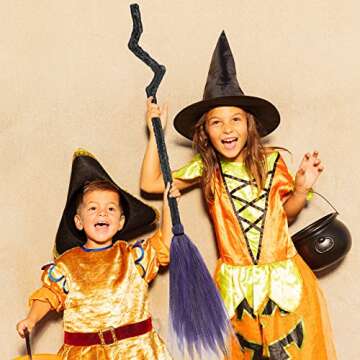 3 Pack Halloween Crooked Witch Broom Crooked Witch Broomstick Cosplay Plastic Wizard Broomstick Broom Props for Kids Halloween Costume Decorations Party Decor, 3 Colors