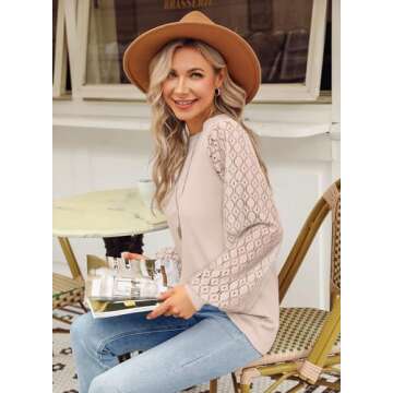 MIHOLL Women's Long Sleeve Tops Lace Casual Trendy Loose Blouses T Shirts