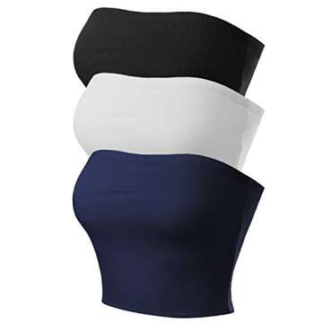 MixMatchy Women's Double Layered Bandeau Tube Top 3PACK - Essential Colors