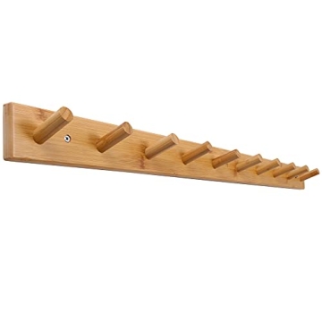SKOLOO Bamboo Wall Mounted Coat Rack - 10 Pegs for Coats, Hats, and More