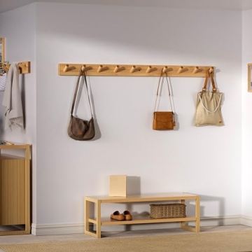 Stylish Bamboo Wall Mounted Coat Rack with 10 Pegs
