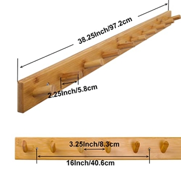 Stylish Bamboo Wall Mounted Coat Rack with 10 Pegs