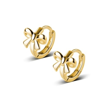 Reffeer Solid 925 Sterling Silver Small Bow Hoop Earrings for Women and Teens - Hypoallergenic Huggi...