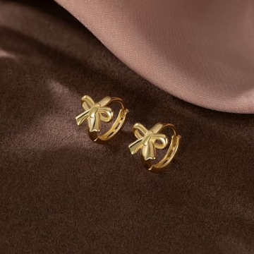 Reffeer Bow Hoop Earrings - 925 Silver Huggie Earrings