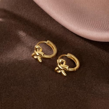 Reffeer Bow Hoop Earrings - 925 Silver Huggie Earrings