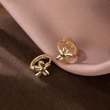 Reffeer Bow Hoop Earrings - 925 Silver Huggie Earrings