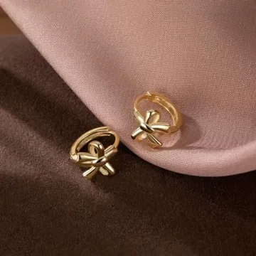 Reffeer Bow Hoop Earrings - 925 Silver Huggie Earrings