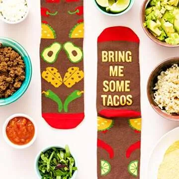 Lavley If You Can Read This, Bring Me Funny Socks - Novelty Gifts for Men, Women and Teens (US, Alpha, One Size, Regular, Regular, Taco)