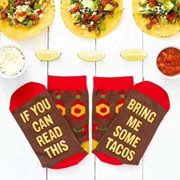 Lavley If You Can Read This, Bring Me Funny Socks - Novelty Gifts for Men, Women and Teens (US, Alpha, One Size, Regular, Regular, Taco)