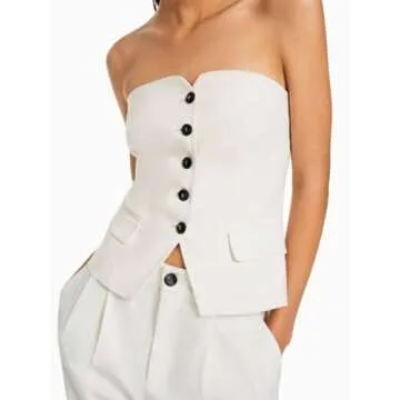Cicy Bell Sleeveless Button Blazer Vest for Workwear Style