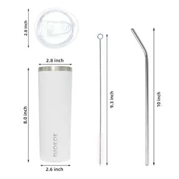 BJPKPK Skinny Tumbler with Lid 20 oz Stainless Steel Vacuum Insulated Double Wall Travel Coffee Water Tumblers Cup,White