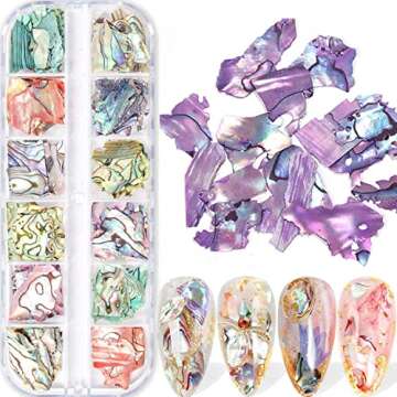 12 Grids Abalone Seashell Slices,Irregular Abalone Shell Slices Nail Art Glitter Flakes Acrylic Nail...