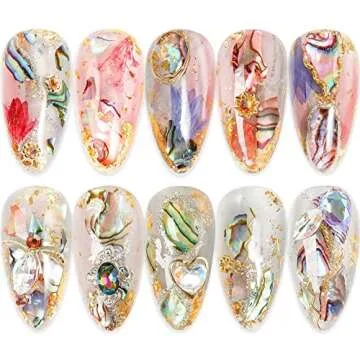 12 Grids Abalone Seashell Slices,Irregular Abalone Shell Slices Nail Art Glitter Flakes Acrylic Nails Supplies Holographic Glitters Nail Art Shell Piece Charm Shiny Decoration UV Gel Accessories Craft