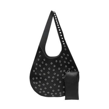 OANTGM Y2K Punk Vegan Leather Large Tote Bag with Eyelets and Studs