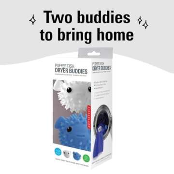 Kikkerland Set of Two Reusable Dryer Buddies for Laundry – Fabric Softener Dryer Balls – Control Static, Remove Wrinkles, Dry Clothes Faster, Puffer Fish