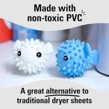 Kikkerland Set of Two Reusable Dryer Buddies for Laundry – Fabric Softener Dryer Balls – Control Static, Remove Wrinkles, Dry Clothes Faster, Puffer Fish
