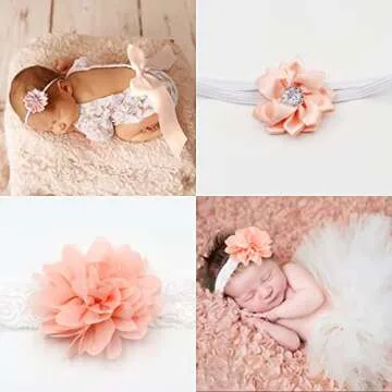 4 PCS Newborn Photography Props Outfits - Baby Tutu Skirt Set with Bow Headdress and Lace Romper